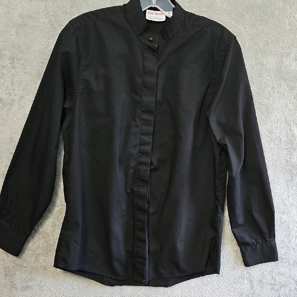 Chef Works Women's Sz Med Black Blouse Long Sleeve